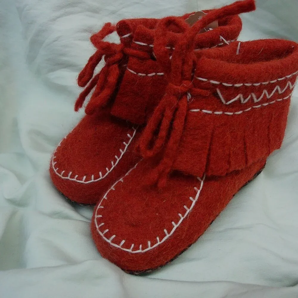 100% Wool Red Kids Moccasin